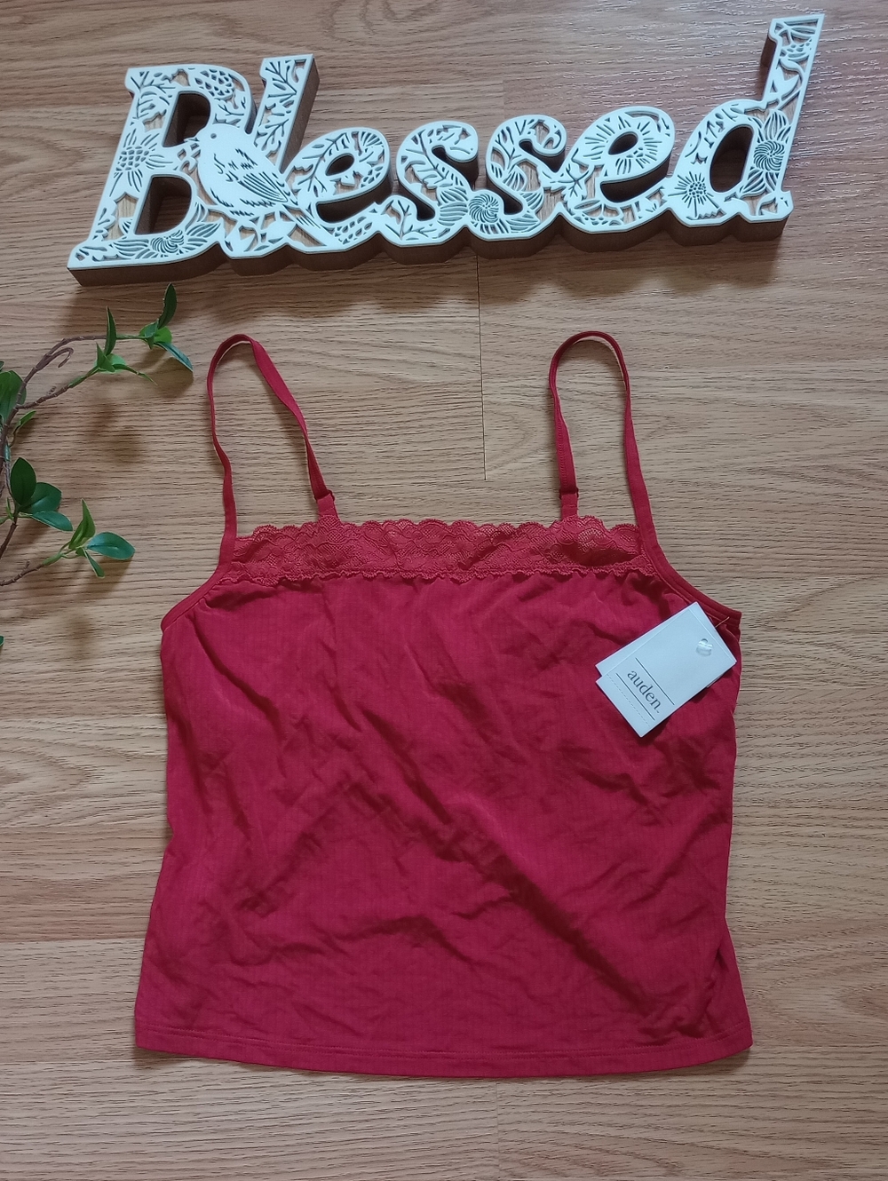 🌿🍒 NWT Auden women's modal blend lace camisole top Size M 🍒🌿